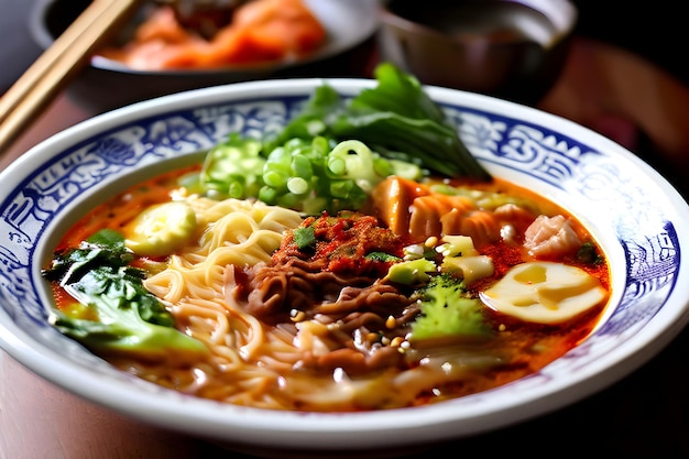 Traditional Asian Korean soup kimchi ramen Korean cuisine Picture for the recipe