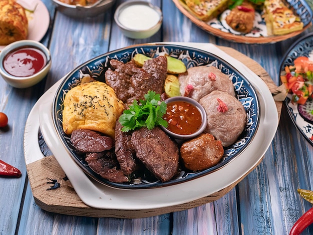 Traditional Azerbaijani meat dishes with vegetable