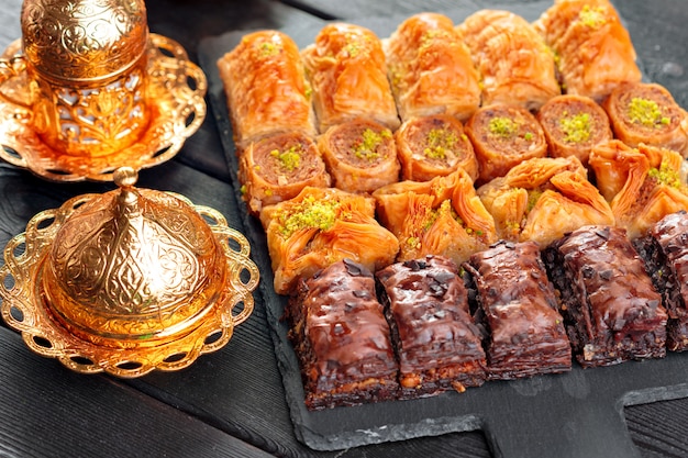 Traditional Baklava on Wooden Table