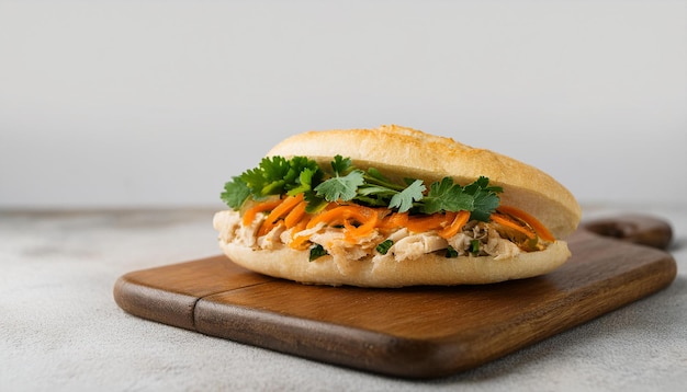 Traditional Banh Mi sandwich with pate pickled carrots and cilantro Vietnamese cuisine Tasty food