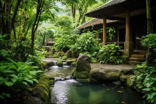 Traditional Bathhouse Surrounded By Lush Greenery