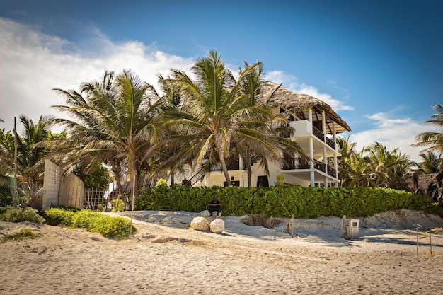 Traditional beach villa in Mexican Tulum, luxury beach house by the sea, Mexico