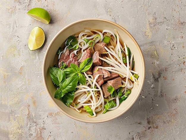 Photo traditional beef pho with green onions and bean sprouts