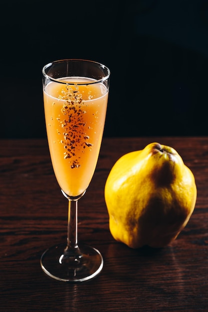 Traditional Bellini cocktail with quince