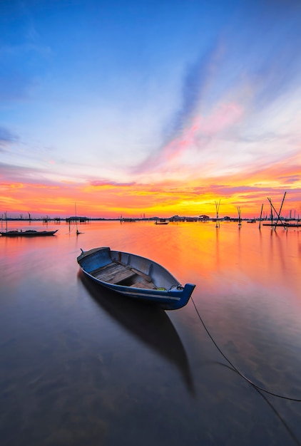 Traditional boats on beauty sunset