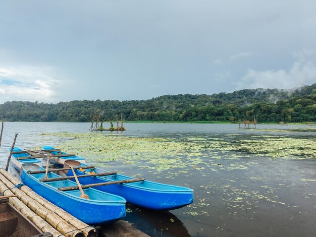 The traditional boats at Lake Tamblingan Bali Indonesia Tamblingan is one the three lakes in Bedugul area