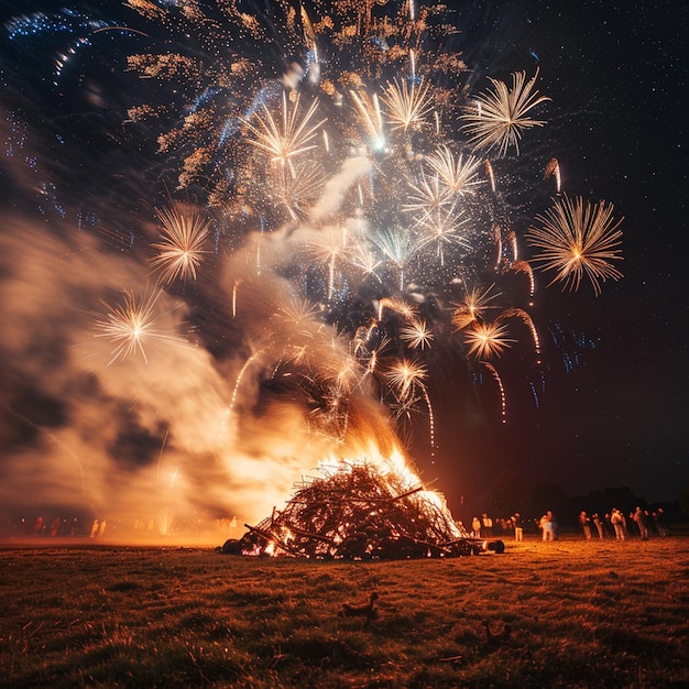 Traditional Bonfire Celebration with a Group of People around a Fire Pit