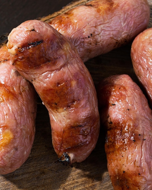 Traditional brazilian barbecue sausage with grill marks but that have dried out over time