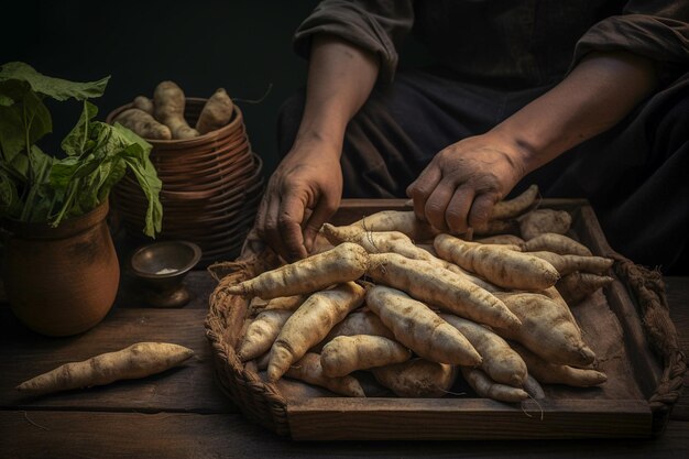 Traditional Brazilian Food Cassava Starches on a Rustic Table