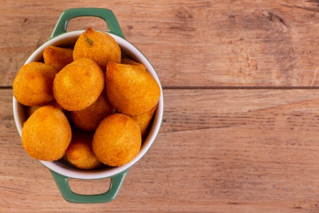 Traditional Brazilian fried snack stuffed with chicken.