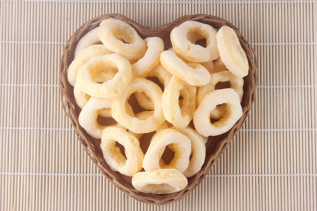 Traditional Brazilian starch biscuit in the basket. Brazilian manioc flour biscuit