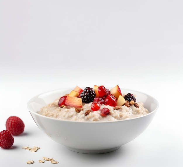 Traditional breakfast oatmeal porridge with fruits AI generated