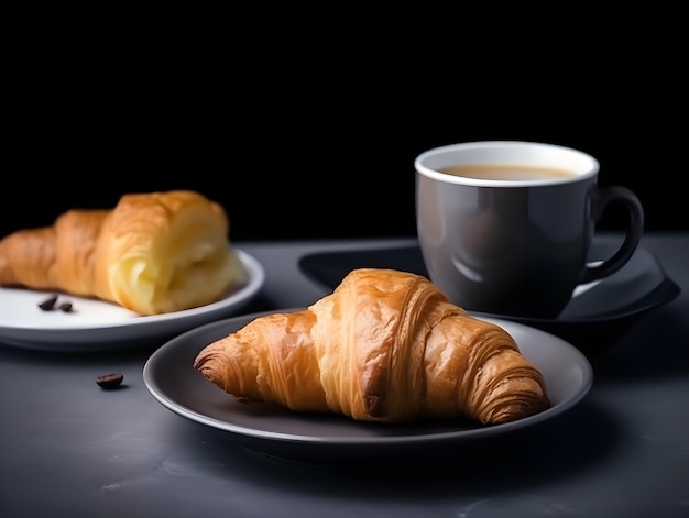 Traditional breakfast with croissant and coffee Generative AI