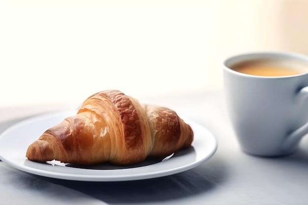 Traditional breakfast with croissant and coffee Generative AI