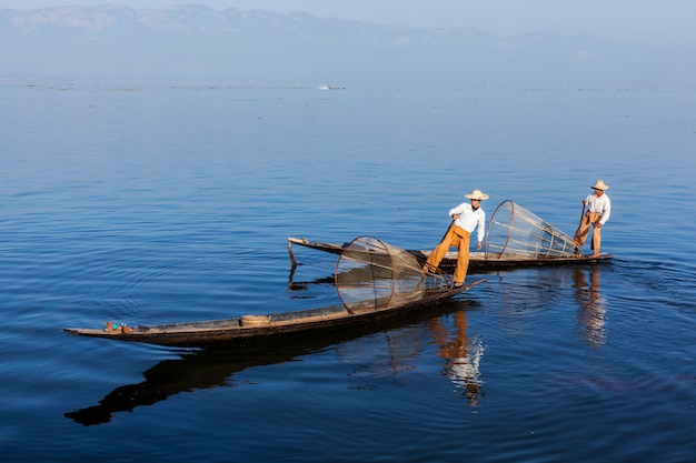 Traditional Burmese fisherman at Inle lake