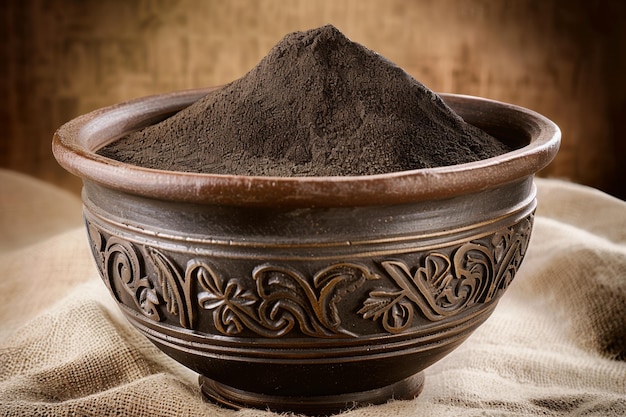 Traditional ceramic bowl filled with organic ground coffee