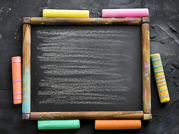 Photo traditional chalk border around blackboards on charcoal