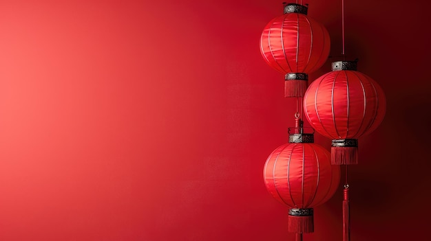 Traditional Charm Chinese New Year Lanterns Adorn a Minimalist Red Background