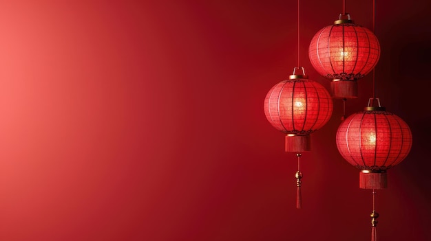 Traditional Charm Chinese New Year Lanterns Adorn a Minimalist Red Background