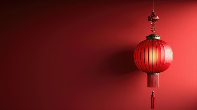 Traditional Charm Chinese New Year Lanterns Adorn a Minimalist Red Background