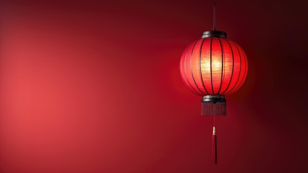 Traditional Charm Chinese New Year Lanterns Adorn a Minimalist Red Background