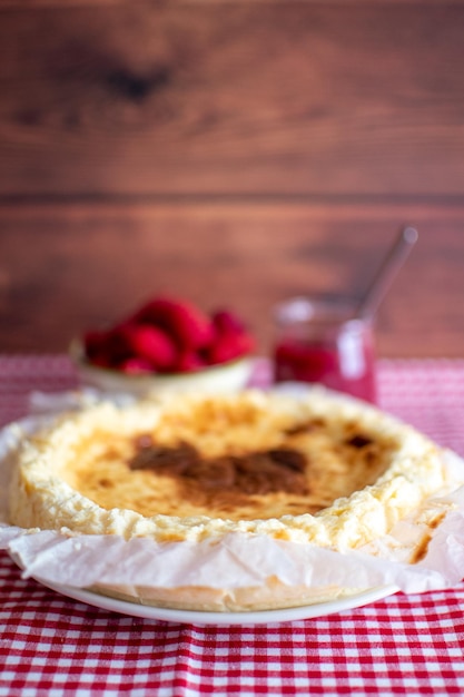 Traditional cheesecake with fresh raspberries