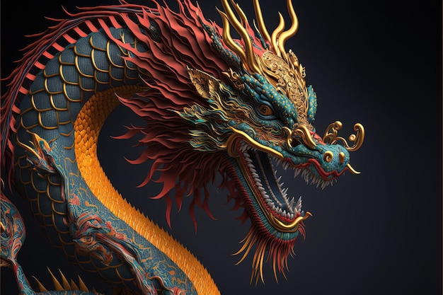 Traditional chinese dragon colorful representation dragon costume Generative Ai