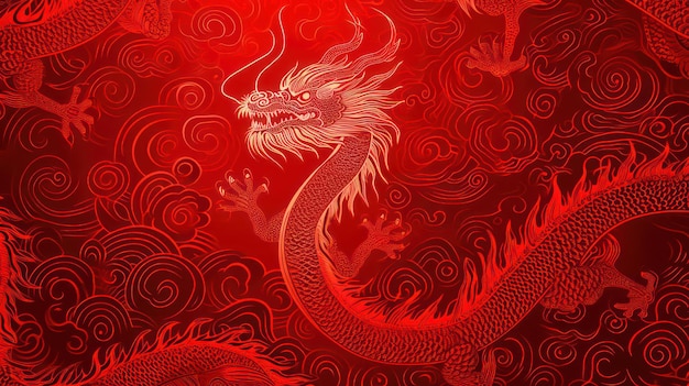 Traditional chinese Dragon gold zodiac sign isolated on red background for card design