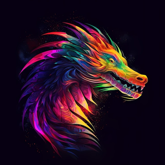 Traditional chinese dragon neon print art