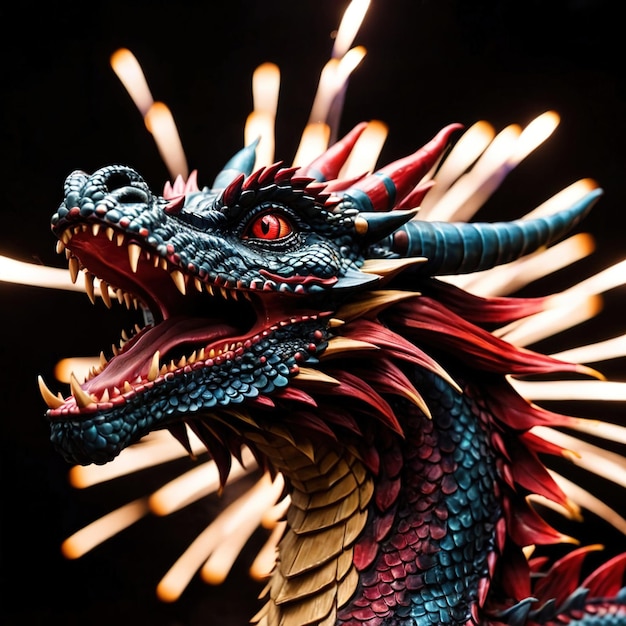 Photo traditional chinese dragon with fireworks in night sky to celebrate festive new year