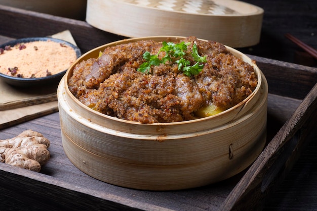 Traditional Chinese food steamed mutton with flour