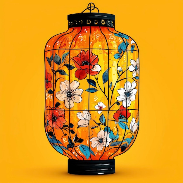 Photo traditional chinese lantern with floral design