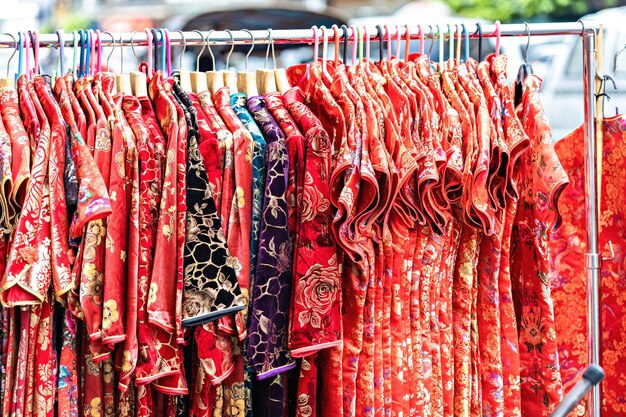 Traditional Chinese New year outfit on the market in Chinatown, Bangkok