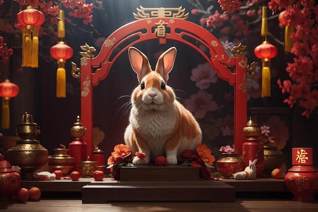 Traditional Chinese New Year of rabbit Podium