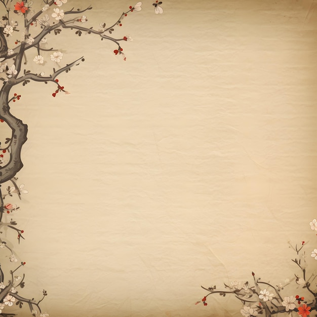 Traditional chinese painting flower on Old vintage paper background Classical Style brown hanji