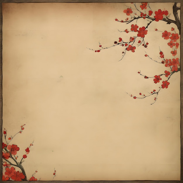 Traditional chinese painting flower on Old vintage paper background Classical Style brown hanji