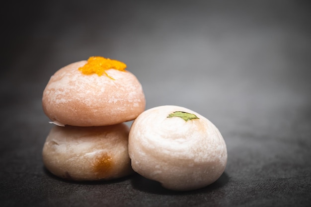 Traditional Chinese pastry against dark background for food and bakery concept