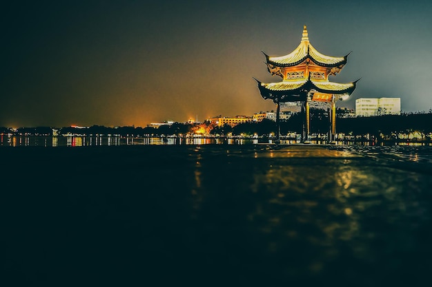 Traditional chinese pavilion style at Lake Xi hu lake lake in Hangzhou UNESCO World Heritage