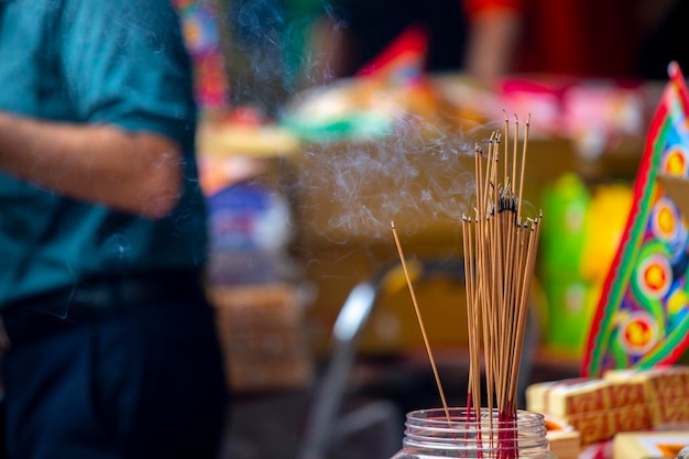 Traditional Chinese religious customs Chinese Ghost Festival burning incense for blessing