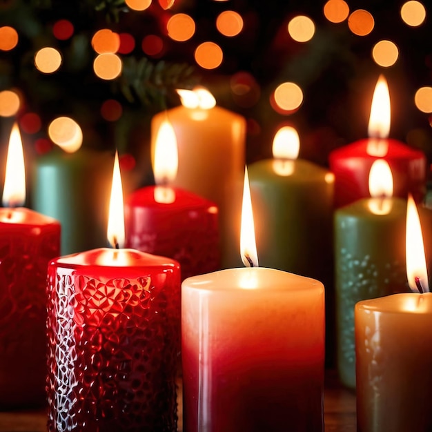 Traditional christmas candles lit and flaming for traditional cultural festivities and decoration