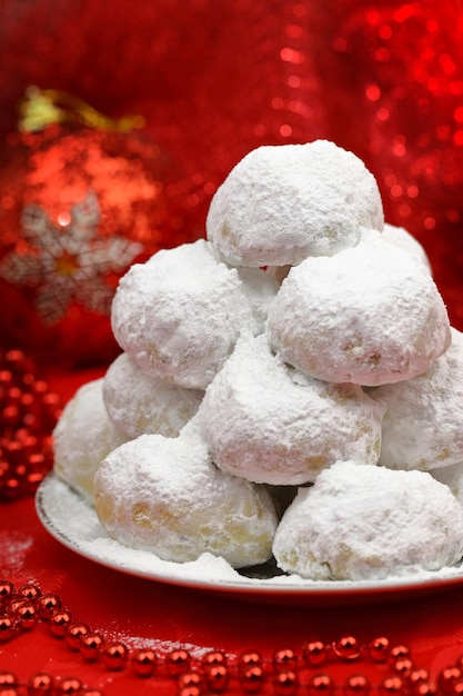 Traditional Christmas cookies with powdered sugar