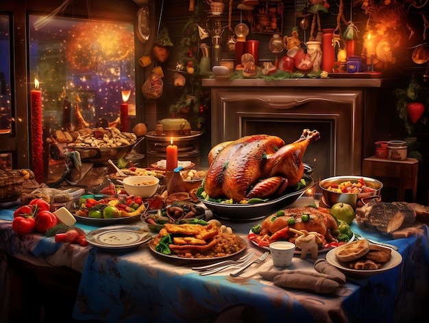 a traditional Christmas feast cooking in the kitchen from roasted turkey to gingerbread cookies