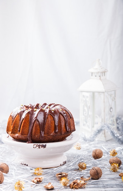 Traditional Christmas Fruit Cake in chocolate 