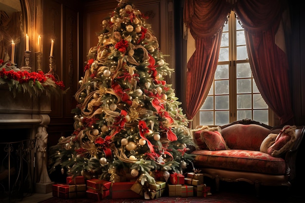 Traditional christmas tree decor photography