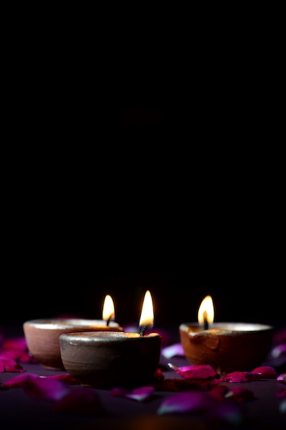 Traditional clay diya lamps lit during Diwali celebration