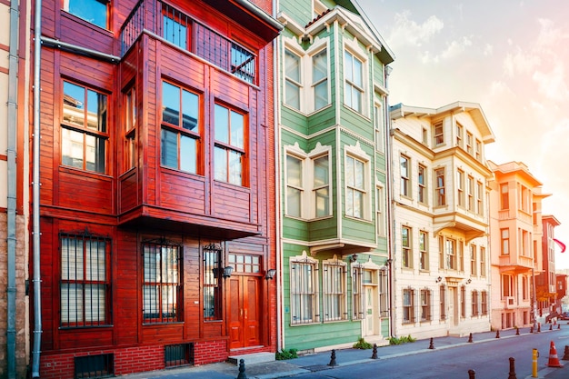 Traditional colorful street and houses in Fener district in Balata district Balat is Istanbul