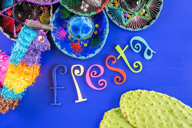 Traditional colorful table decorations for celebrating Fiesta.