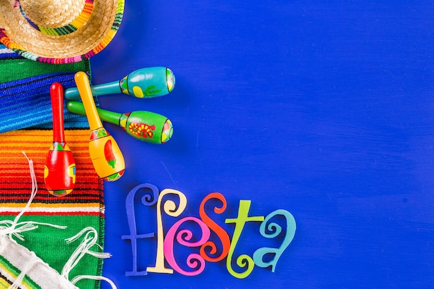 Traditional colorful table decorations for celebrating Fiesta.