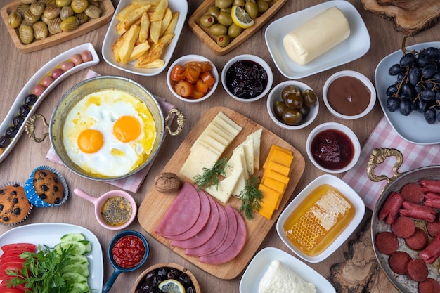 Traditional delicious Turkish breakfast food concept photo