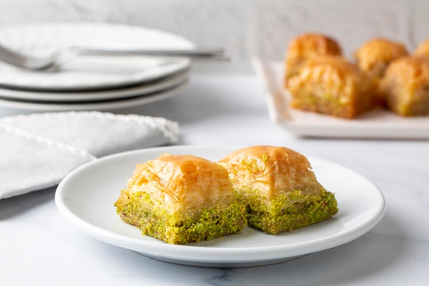 Traditional delicious Turkish dessert; pistachio baklava (Turkish name; kuru baklava)